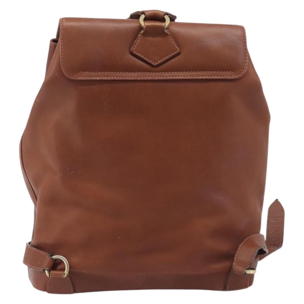 Salvatore Ferragamo Vala Backpack Leather Brown Gold Auth bs37669