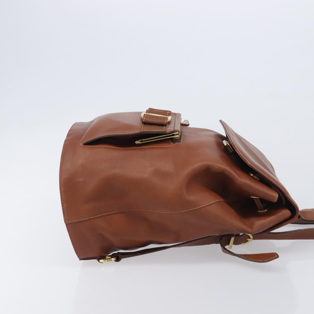 Salvatore Ferragamo Vala Backpack Leather Brown Gold Auth bs37669