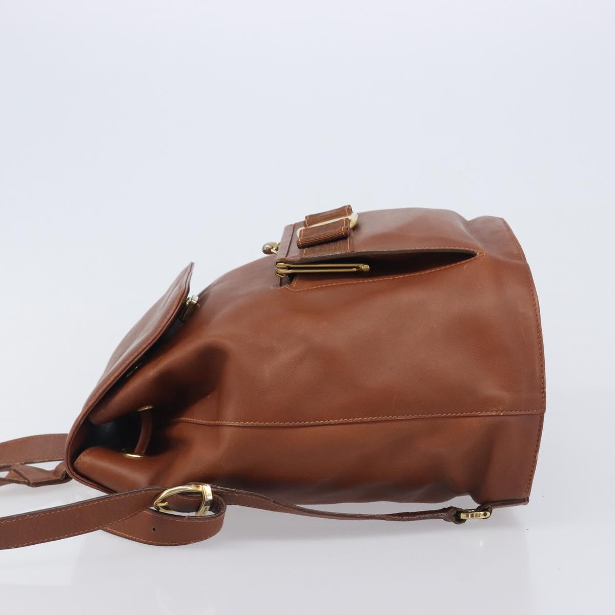 Salvatore Ferragamo Vala Backpack Leather Brown Gold Auth bs37669