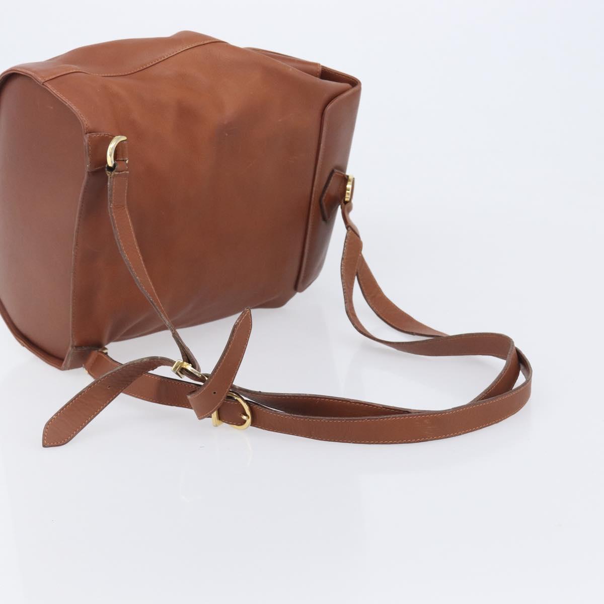 Salvatore Ferragamo Vala Backpack Leather Brown Gold Auth bs37669