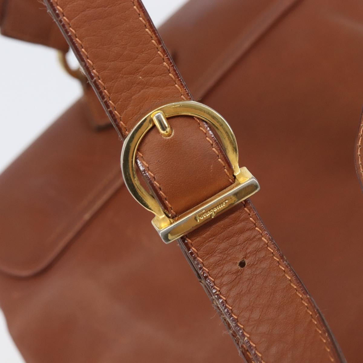 Salvatore Ferragamo Vala Backpack Leather Brown Gold Auth bs37669