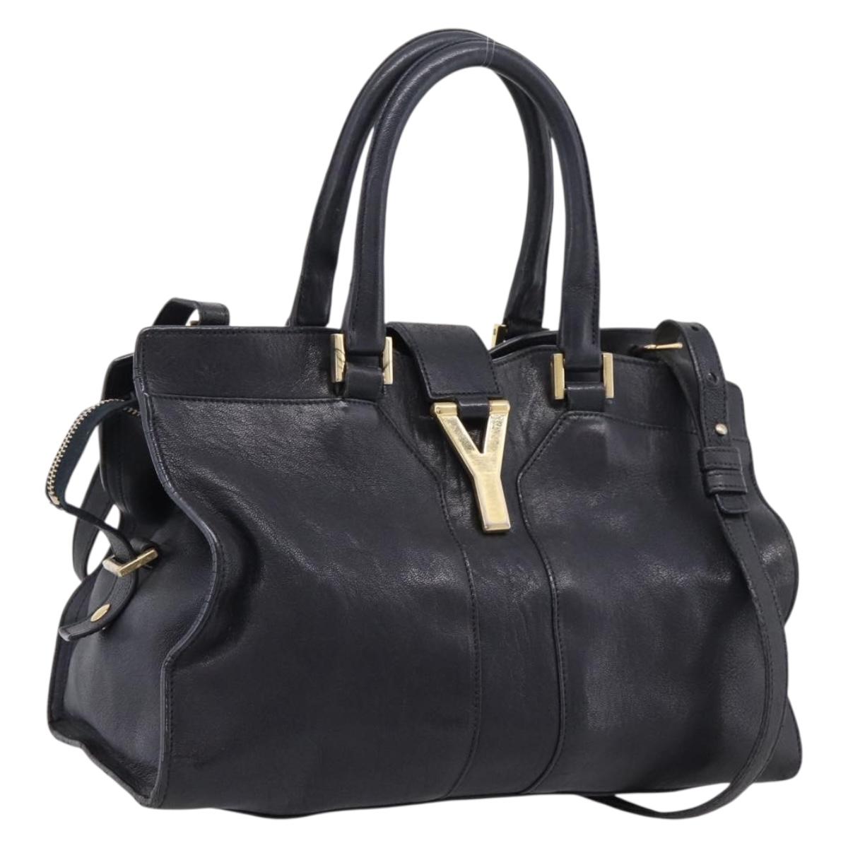 Saint Laurent Cavass Chic Mini Bag Leather 2way Black Gold 370699 Auth bs37674
