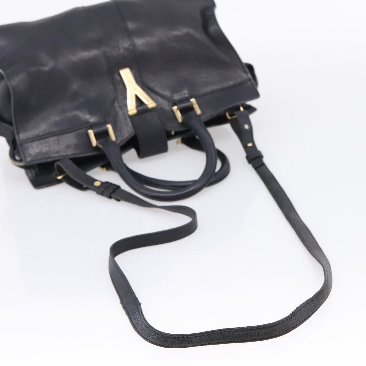 Saint Laurent Cavass Chic Mini Bag Leather 2way Black Gold 370699 Auth bs37674