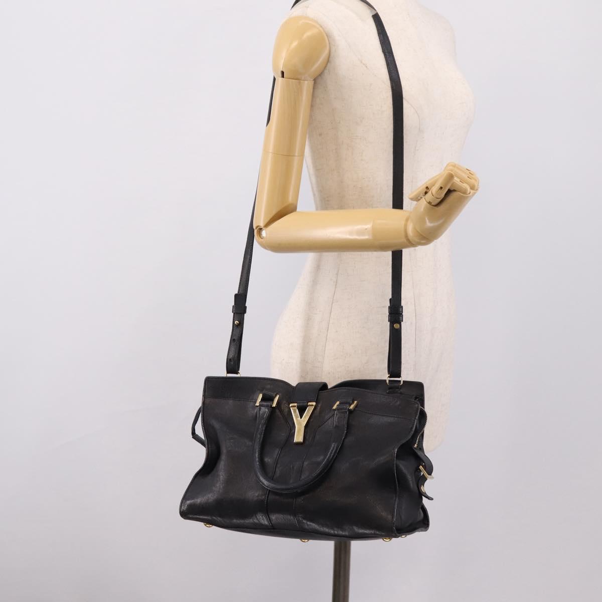 Saint Laurent Cavass Chic Mini Bag Leather 2way Black Gold 370699 Auth bs37674