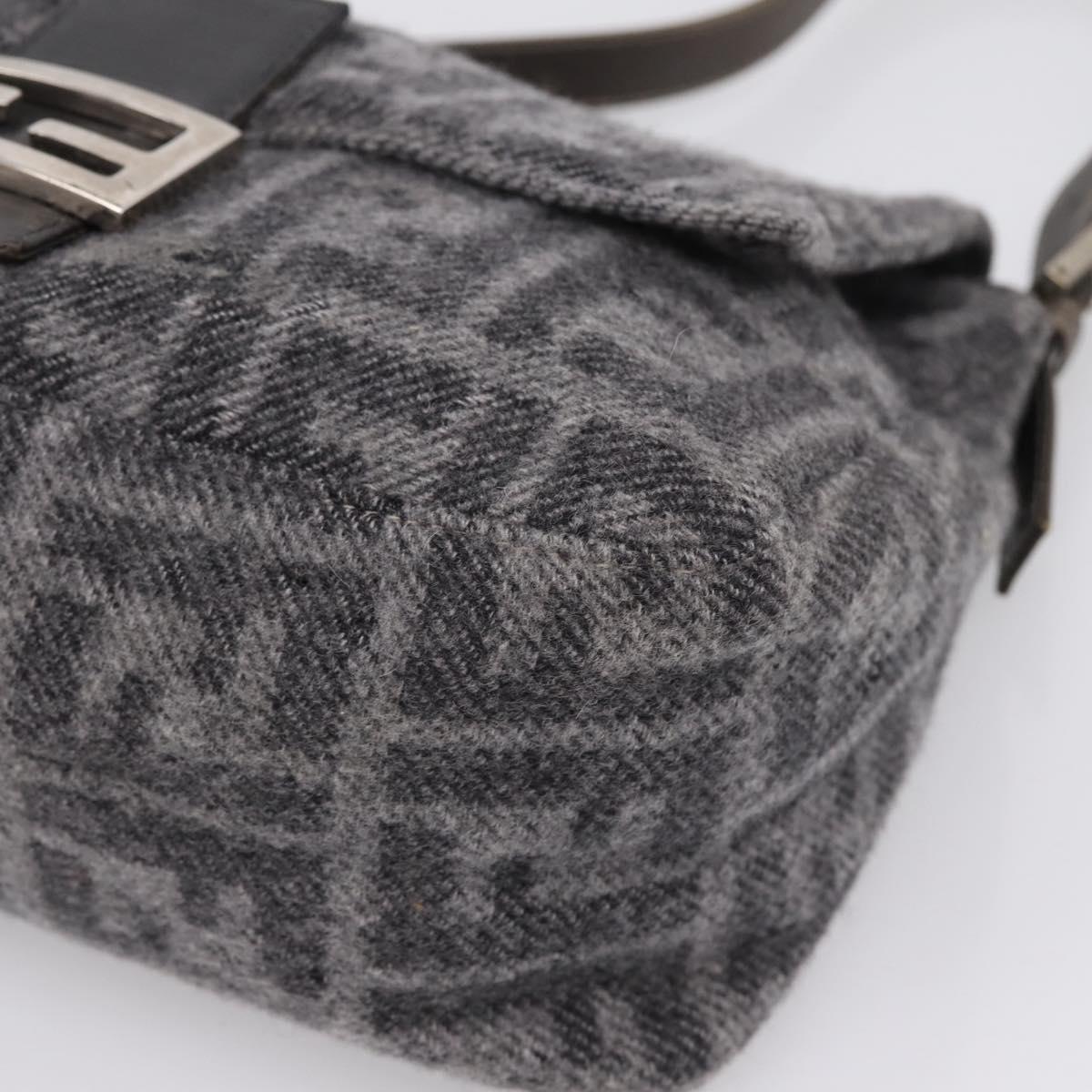 FENDI Mamma Baguette Shoulder Bag Wool Gray Silver Auth bs37675A