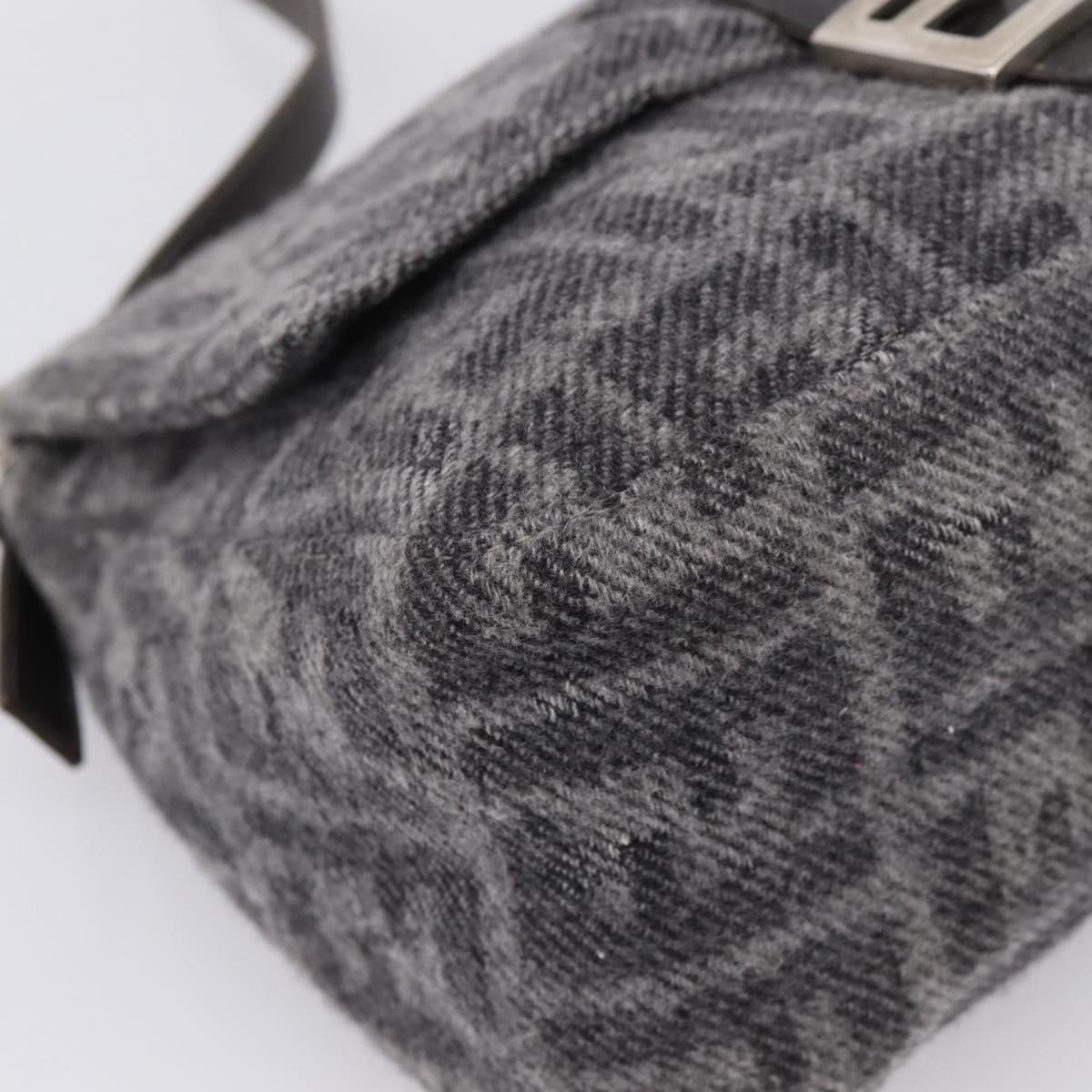 FENDI Mamma Baguette Shoulder Bag Wool Gray Silver Auth bs37675A