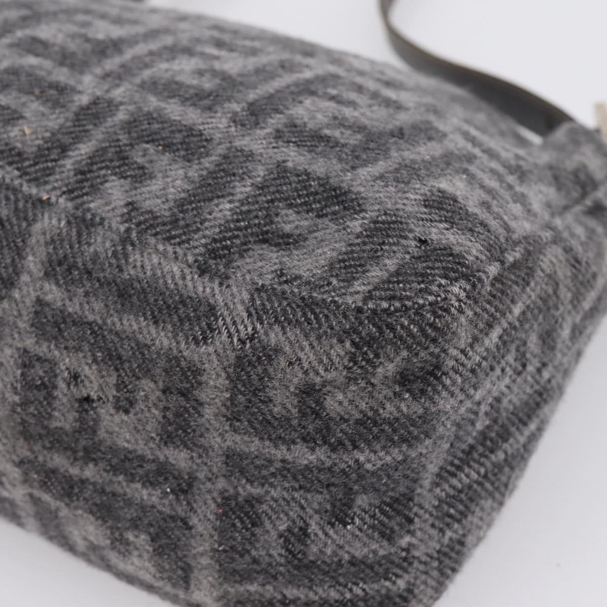 FENDI Mamma Baguette Shoulder Bag Wool Gray Silver Auth bs37675A