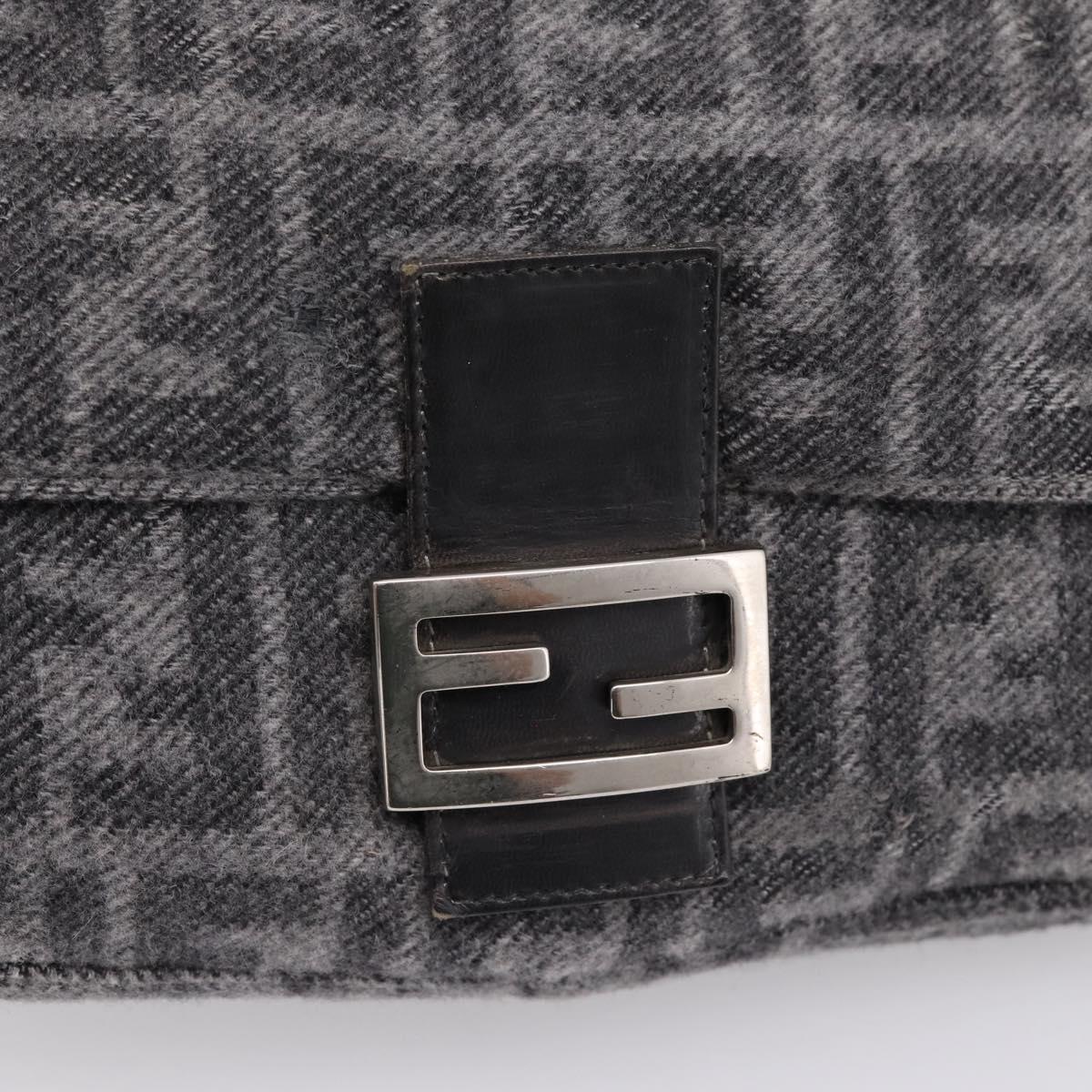 FENDI Mamma Baguette Shoulder Bag Wool Gray Silver Auth bs37675A