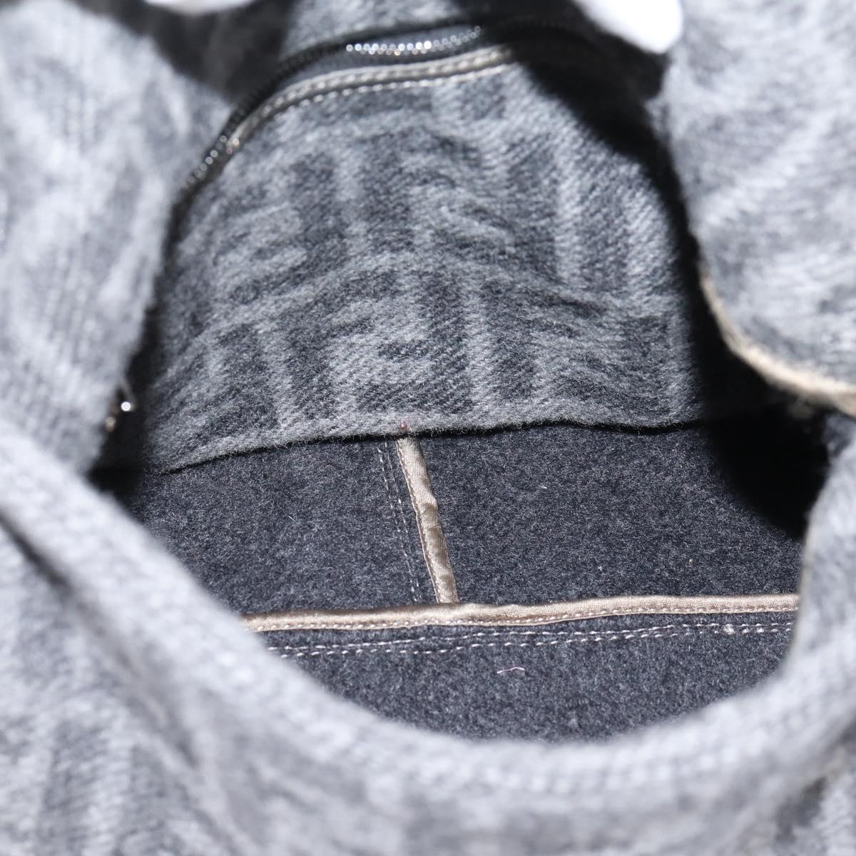 FENDI Mamma Baguette Shoulder Bag Wool Gray Silver Auth bs37675A