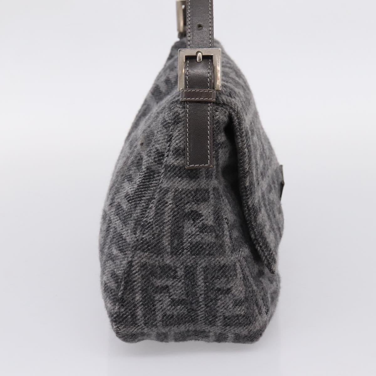 FENDI Mamma Baguette Shoulder Bag Wool Gray Silver Auth bs37675A