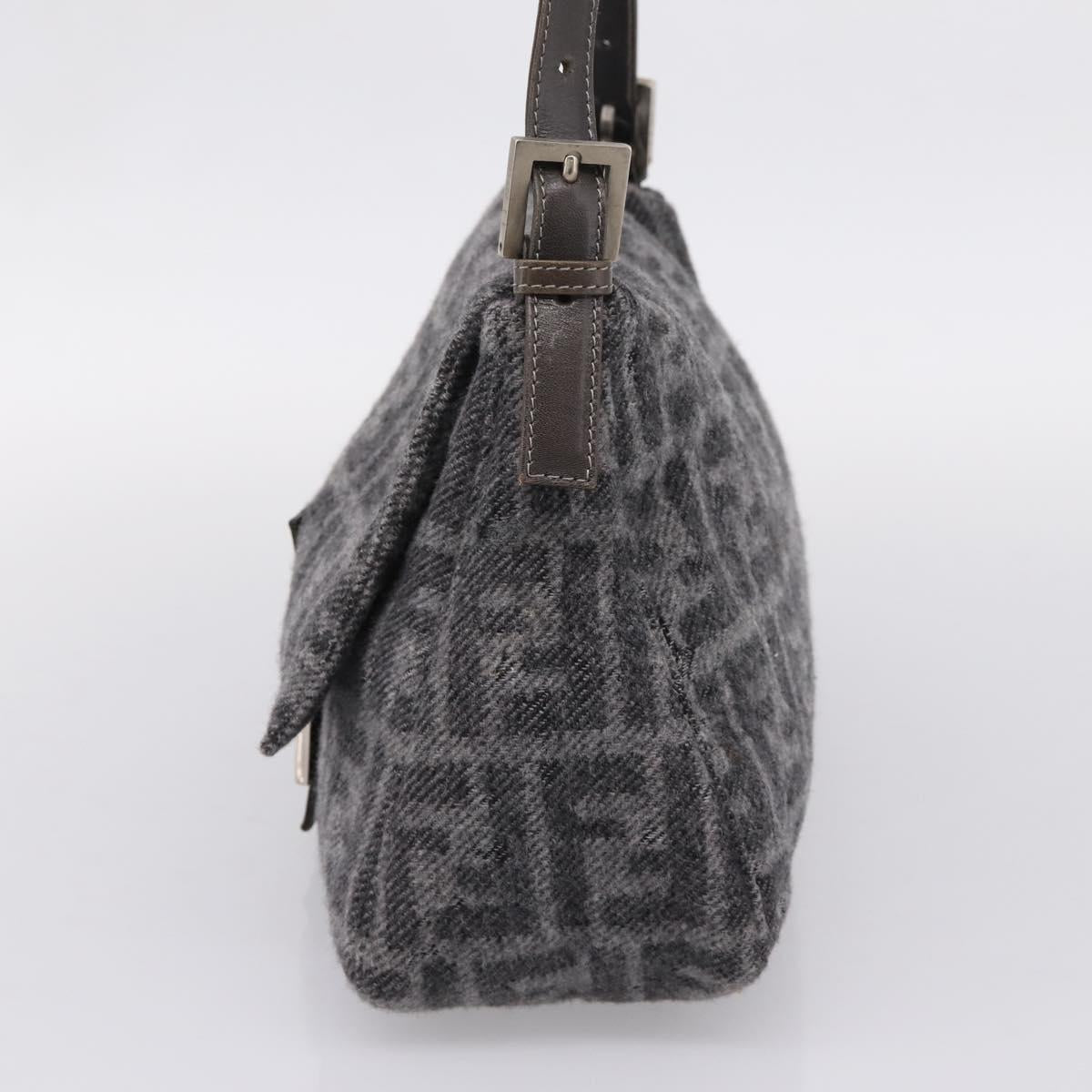 FENDI Mamma Baguette Shoulder Bag Wool Gray Silver Auth bs37675A