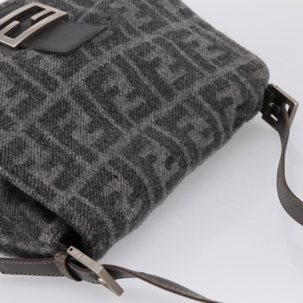 FENDI Mamma Baguette Shoulder Bag Wool Gray Silver Auth bs37675A
