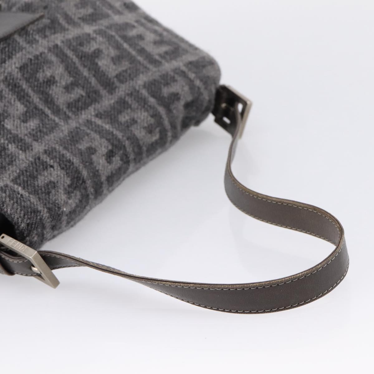 FENDI Mamma Baguette Shoulder Bag Wool Gray Silver Auth bs37675A