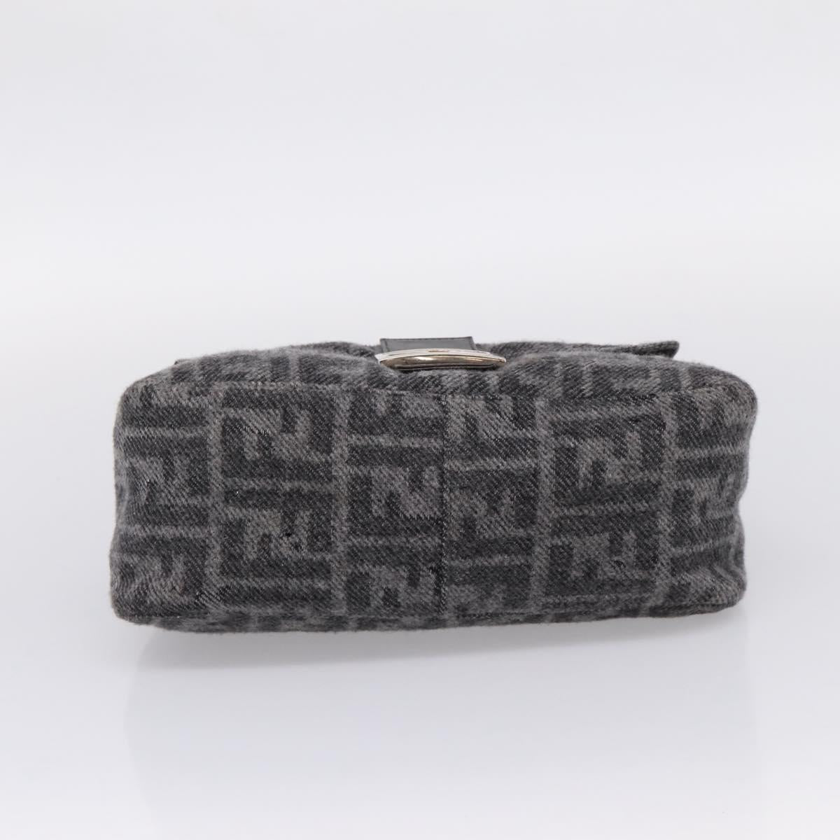 FENDI Mamma Baguette Shoulder Bag Wool Gray Silver Auth bs37675A