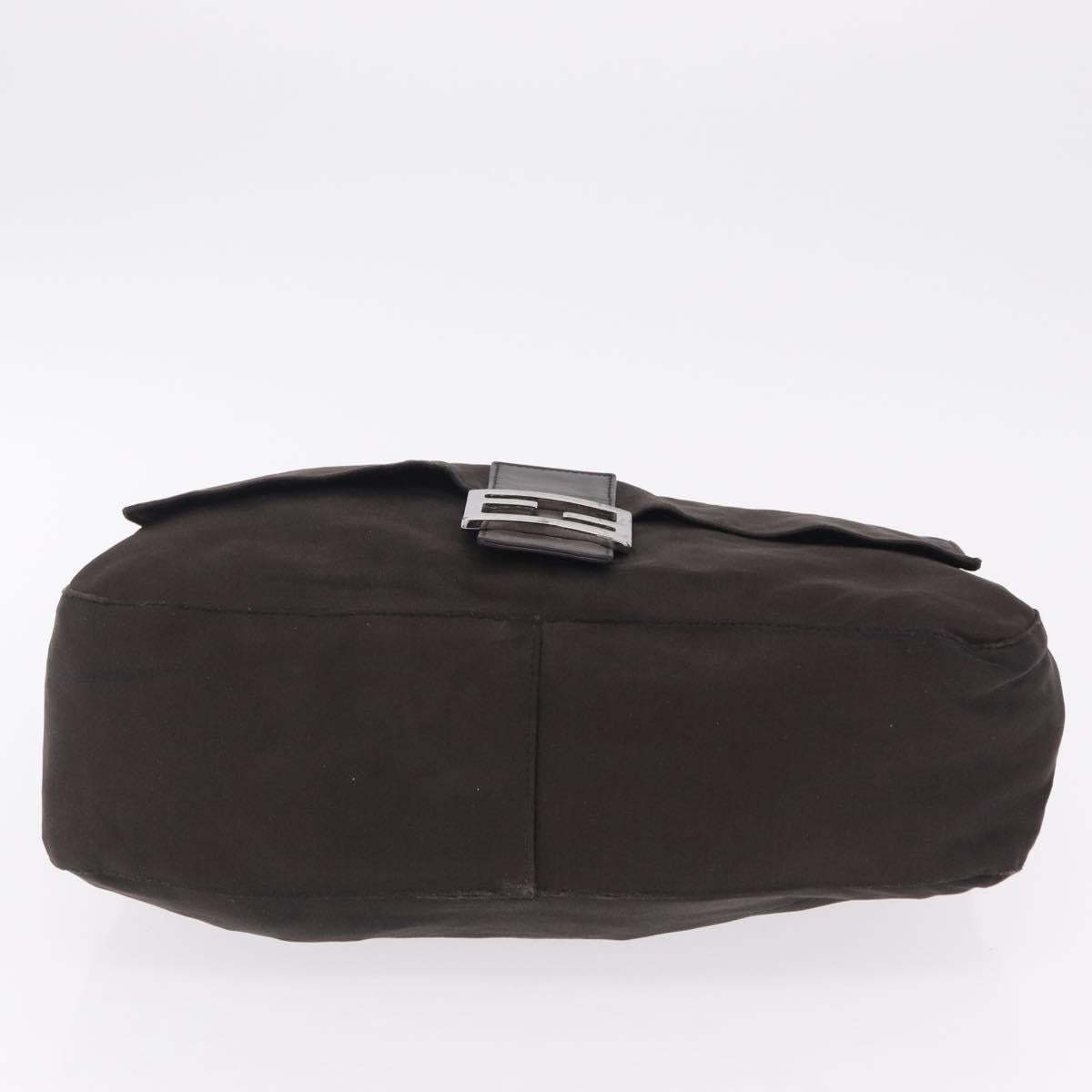FENDI Mamma Baguette Shoulder Bag Cotton Jersey Brown Silver Auth bs37676