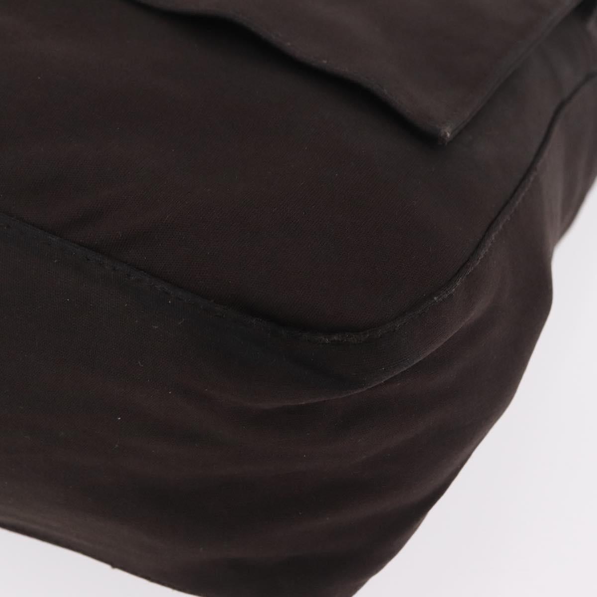FENDI Mamma Baguette Shoulder Bag Cotton Jersey Brown Silver Auth bs37676