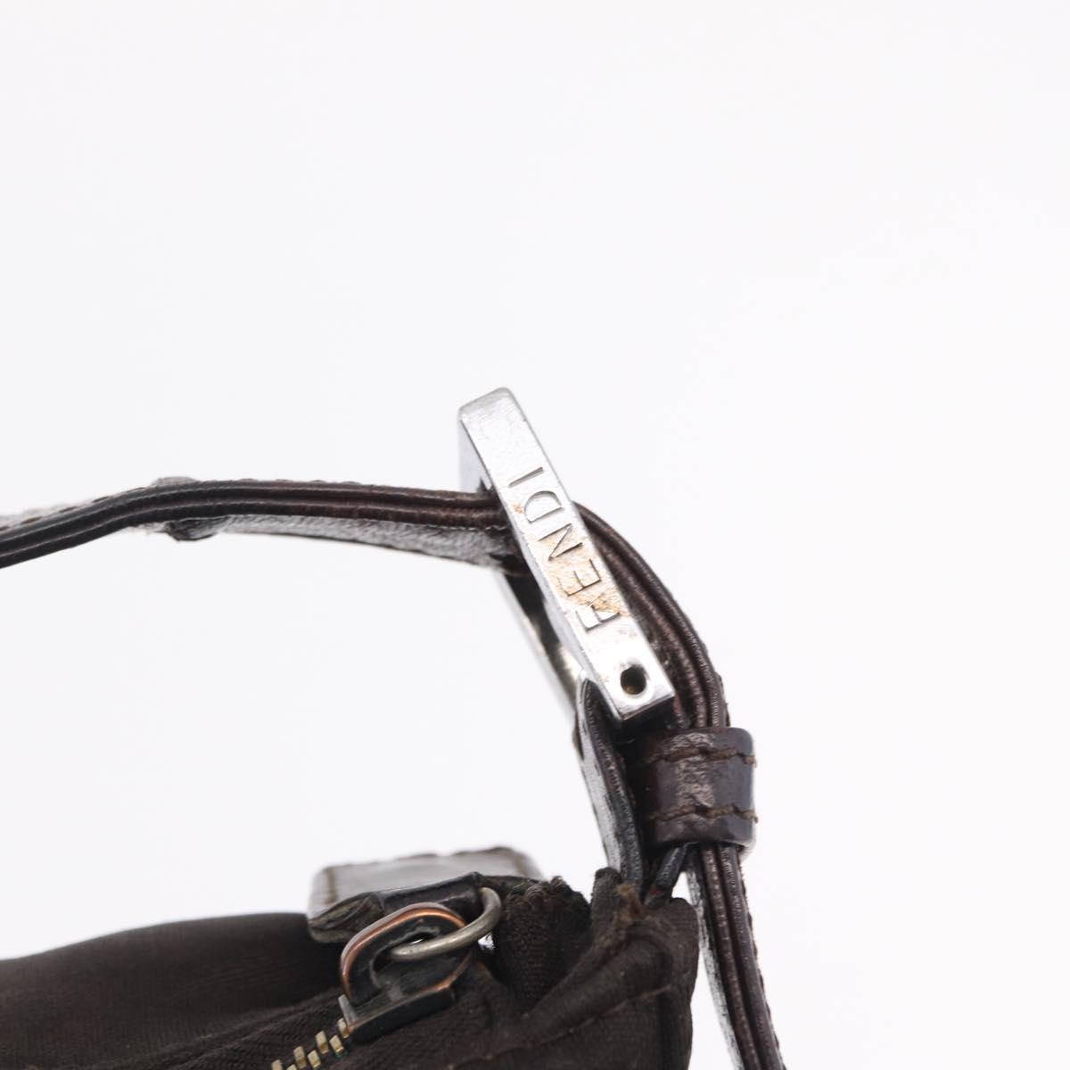 FENDI Mamma Baguette Shoulder Bag Cotton Jersey Brown Silver Auth bs37676
