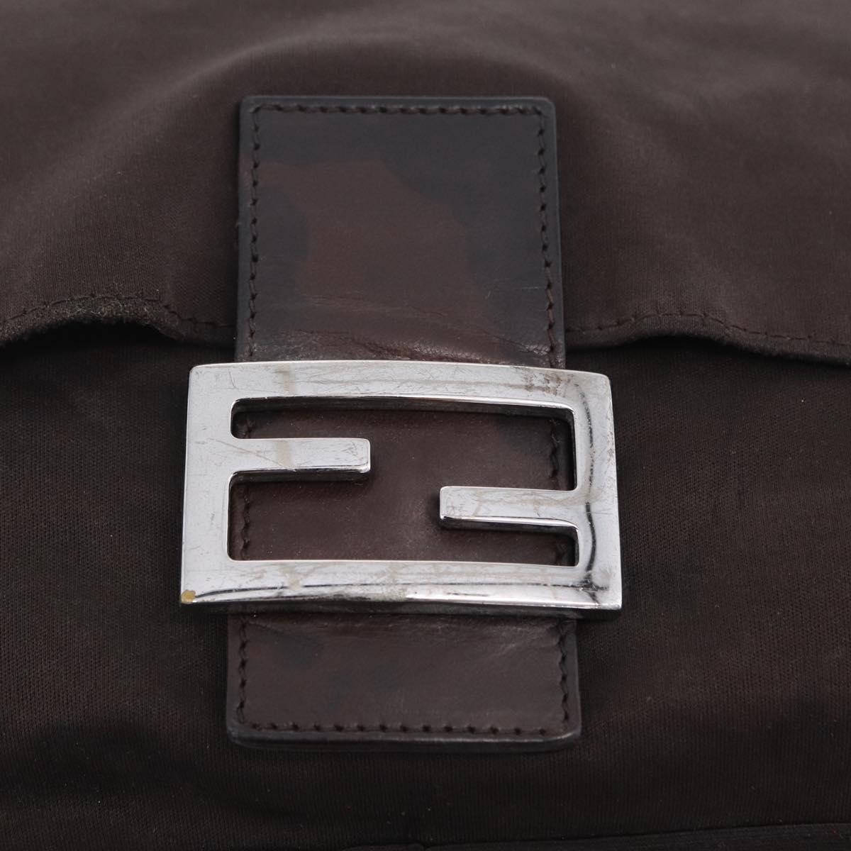 FENDI Mamma Baguette Shoulder Bag Cotton Jersey Brown Silver Auth bs37676