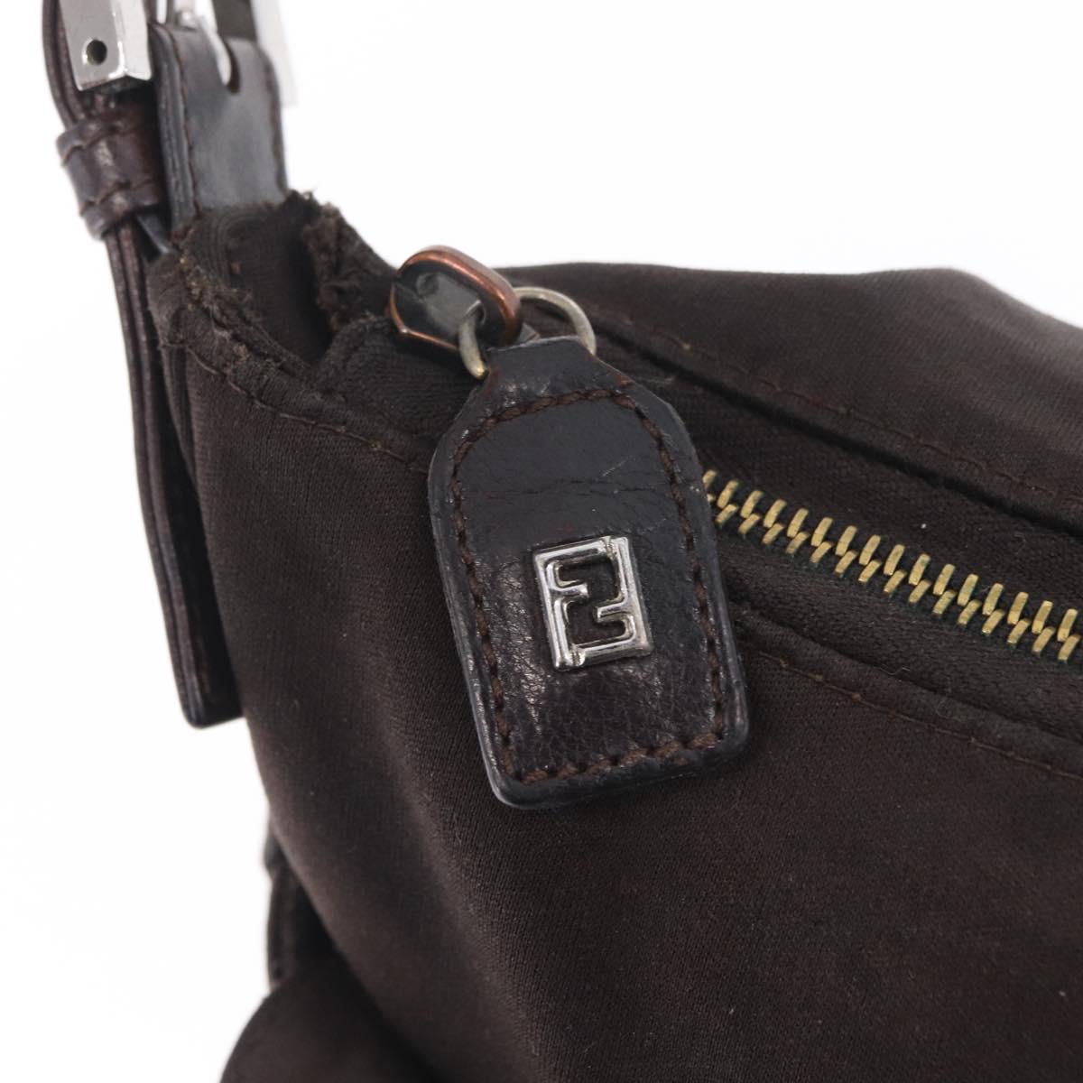 FENDI Mamma Baguette Shoulder Bag Cotton Jersey Brown Silver Auth bs37676