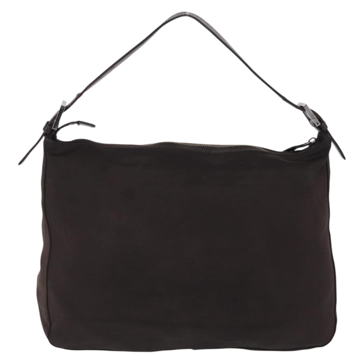 FENDI Mamma Baguette Shoulder Bag Cotton Jersey Brown Silver Auth bs37676