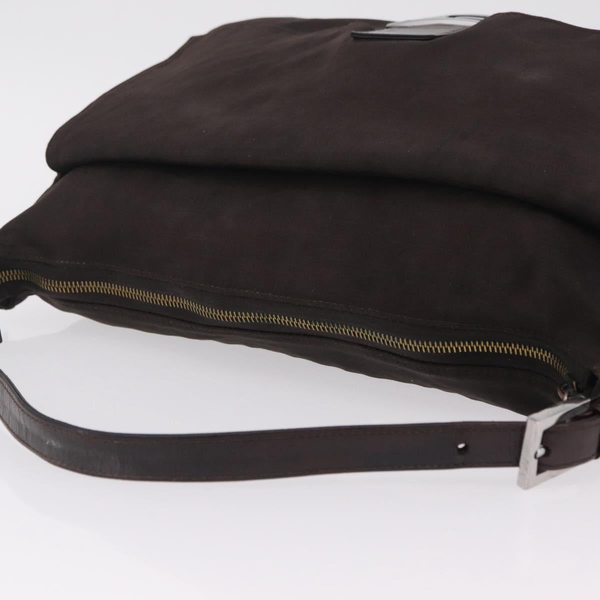 FENDI Mamma Baguette Shoulder Bag Cotton Jersey Brown Silver Auth bs37676