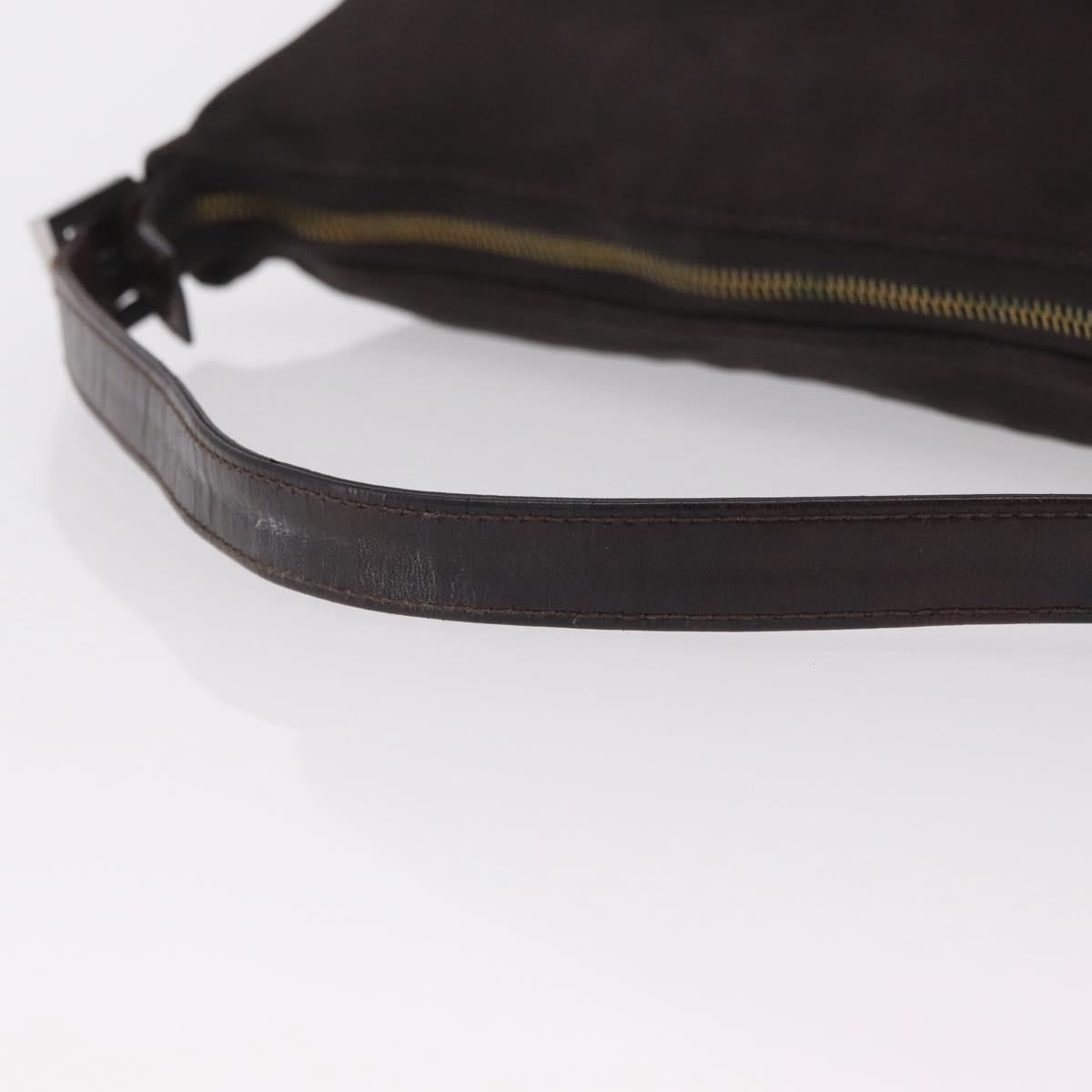 FENDI Mamma Baguette Shoulder Bag Cotton Jersey Brown Silver Auth bs37676