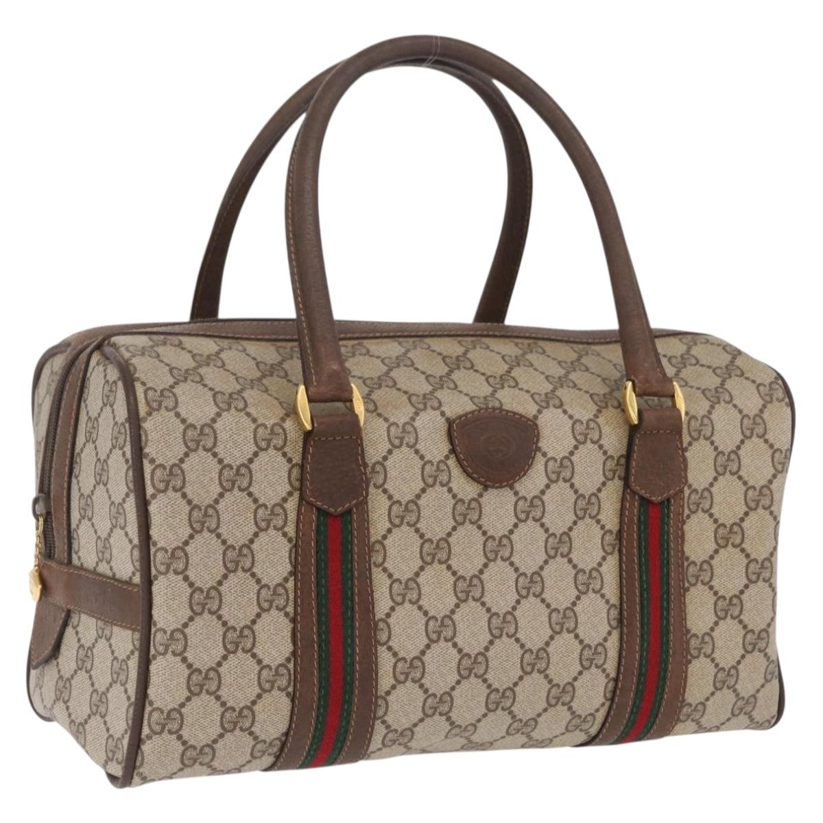 GUCCI GG Supreme Web Sherry Line Bag PVC Beige Gold 002 069 0696 Auth bs37679