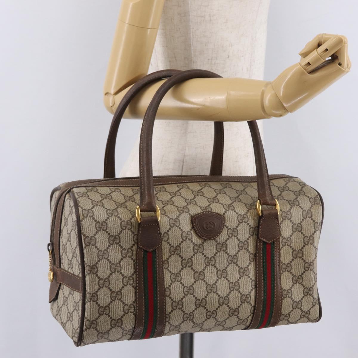 GUCCI GG Supreme Web Sherry Line Bag PVC Beige Gold 002 069 0696 Auth bs37679