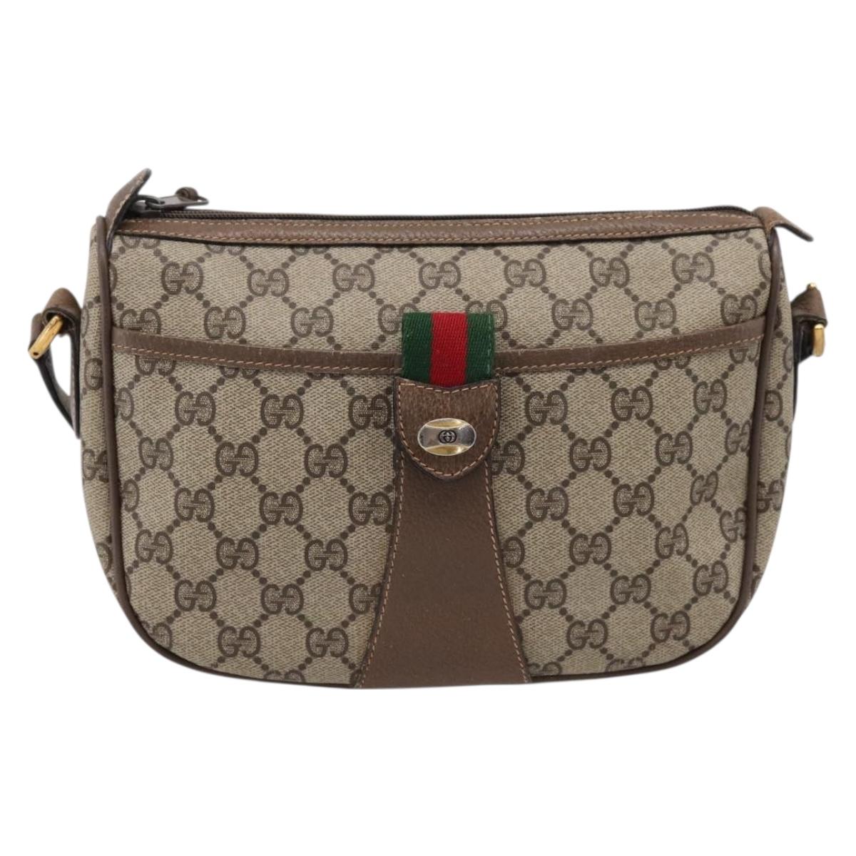 GUCCI GG Supreme Web Sherry Line Bag PVC Beige Gold 89 02 032 Auth bs37687
