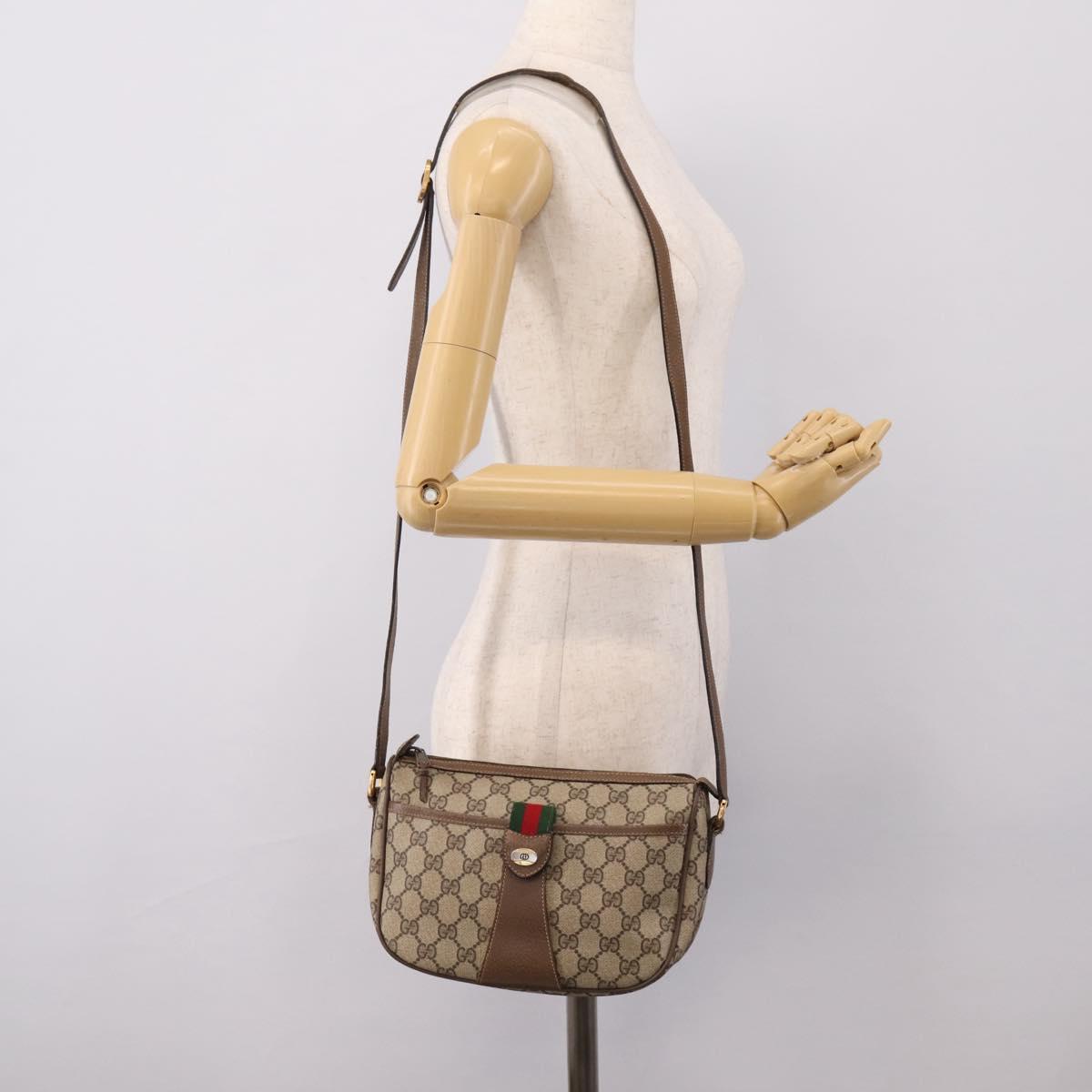 GUCCI GG Supreme Web Sherry Line Bag PVC Beige Gold 89 02 032 Auth bs37687