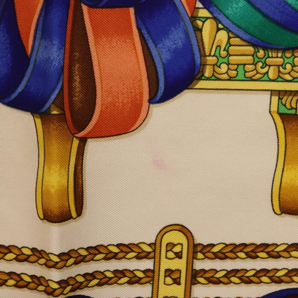 HERMES Carre 90 Scarf ”LES RUBANS DU CHEVAL” Silk Blue Auth bs37692