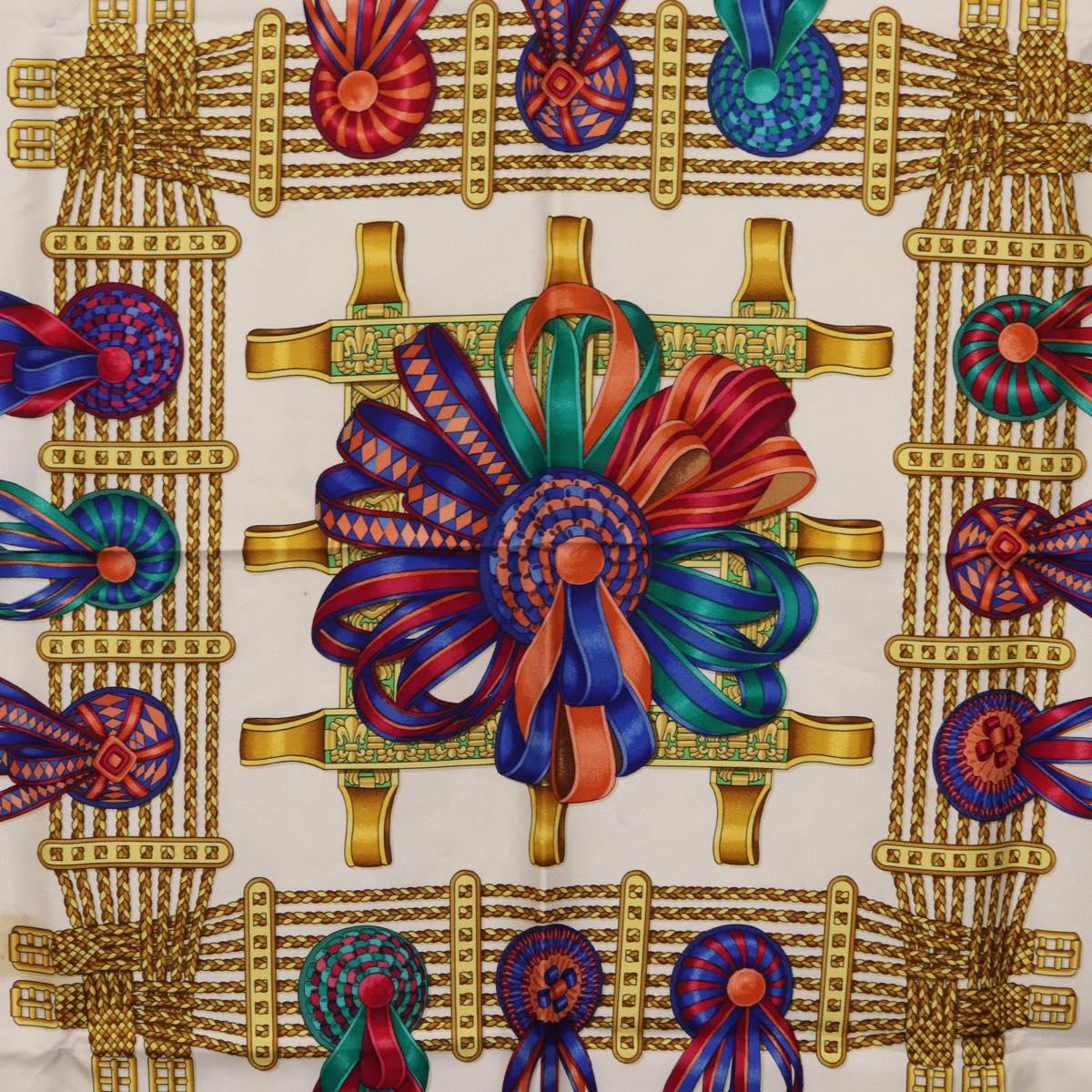 HERMES Carre 90 Scarf ”LES RUBANS DU CHEVAL” Silk Blue Auth bs37692