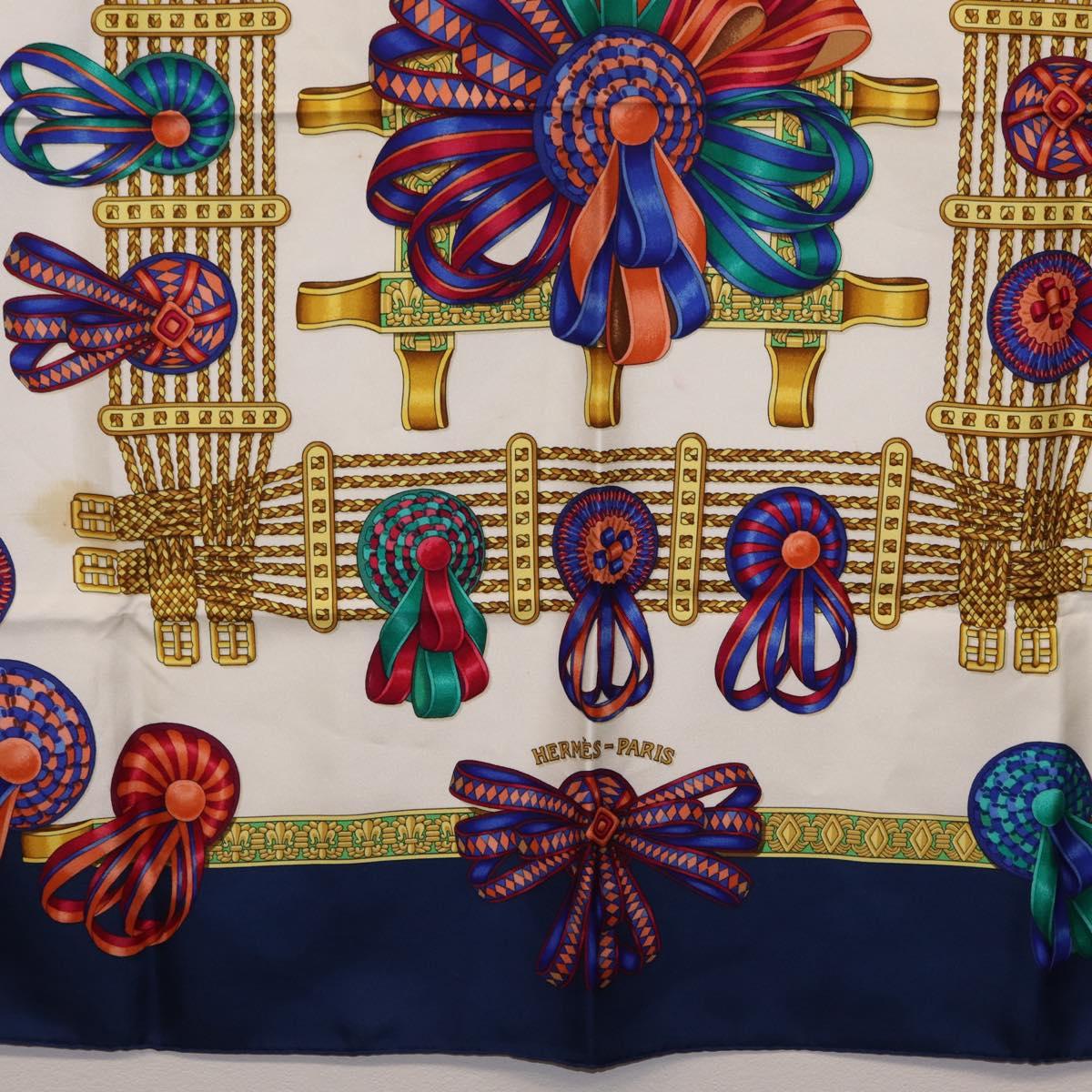 HERMES Carre 90 Scarf ”LES RUBANS DU CHEVAL” Silk Blue Auth bs37692