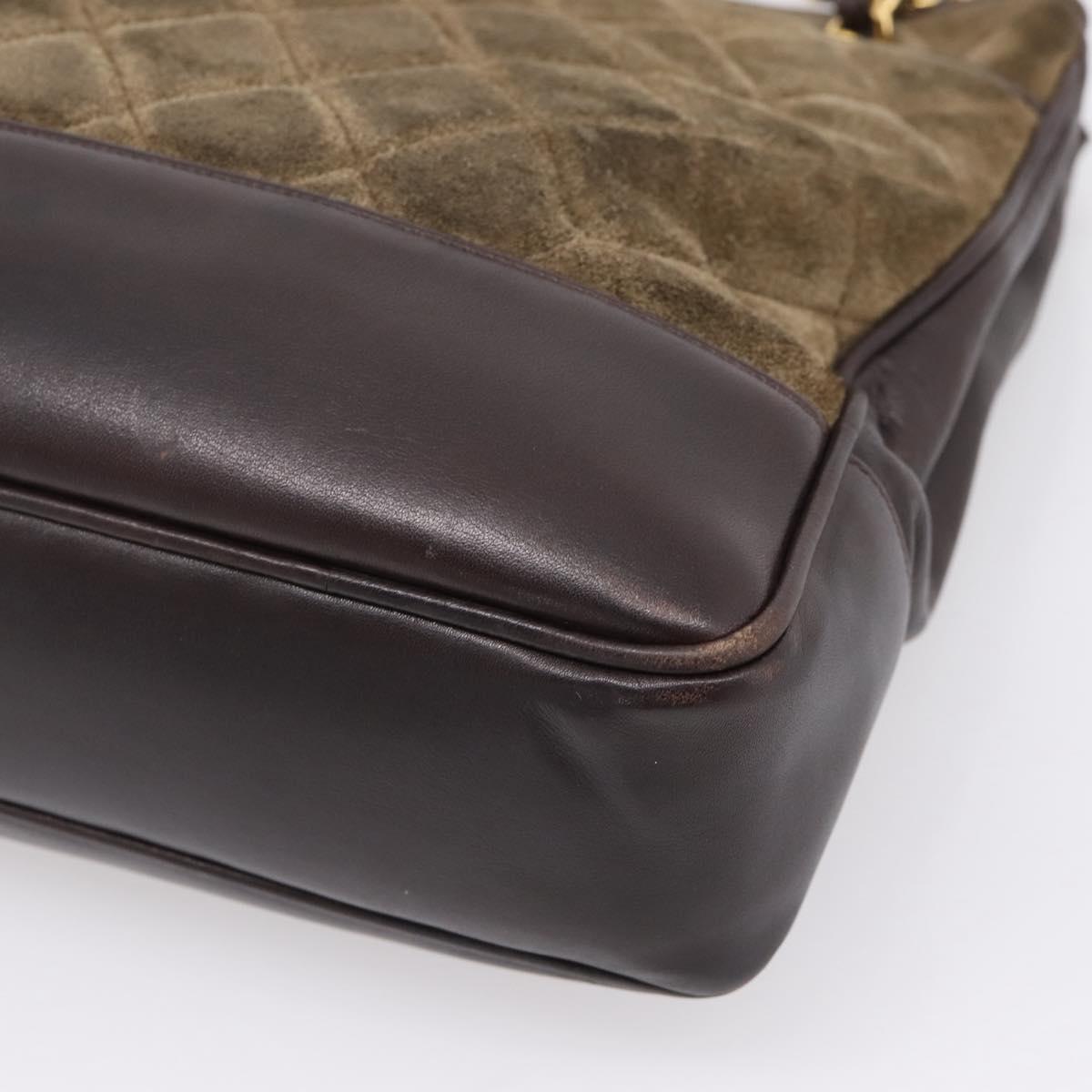 CHANEL Matelasse Chain Shoulder Bag Suede Leather Green Gold CC Auth bs37714A