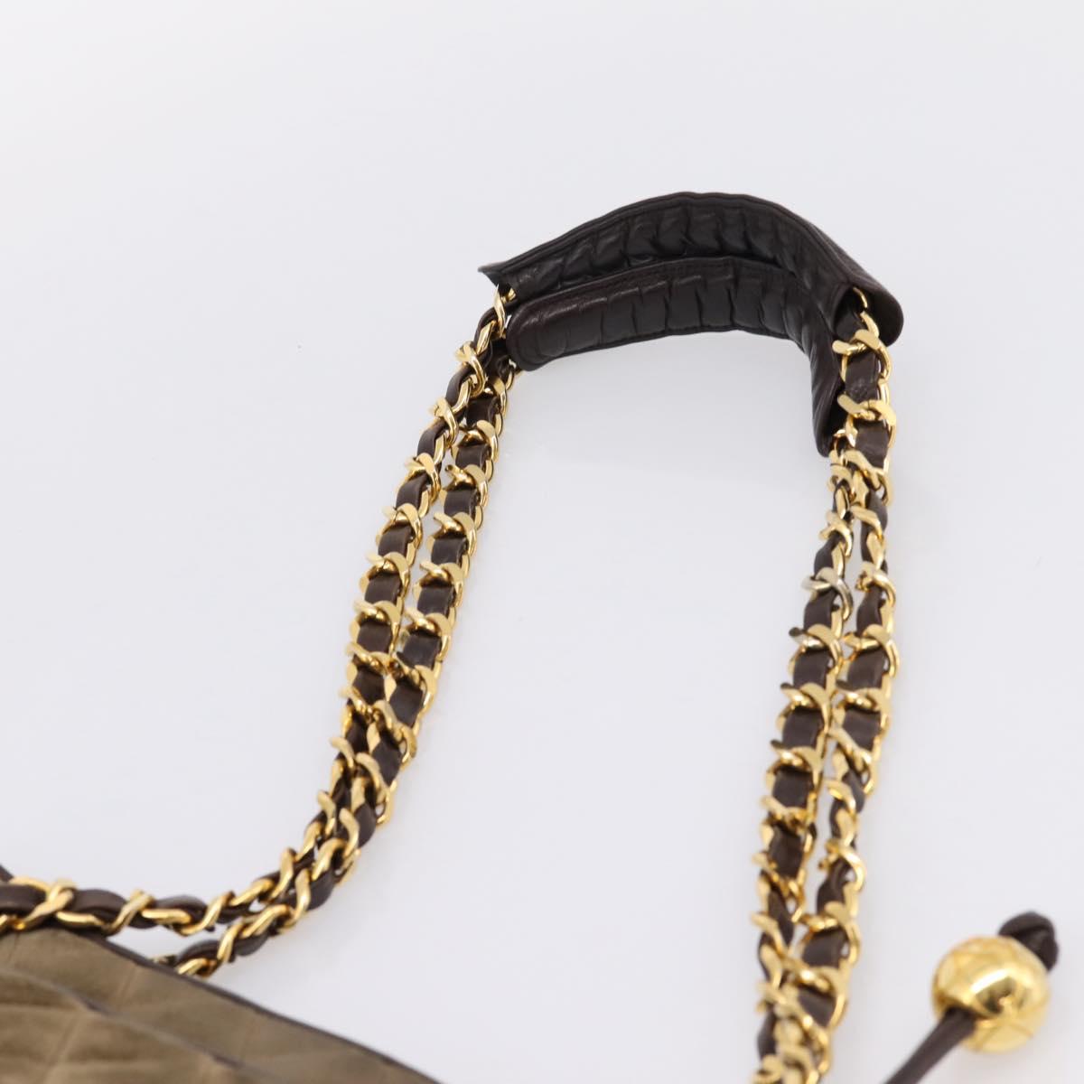 CHANEL Matelasse Chain Shoulder Bag Suede Leather Green Gold CC Auth bs37714A