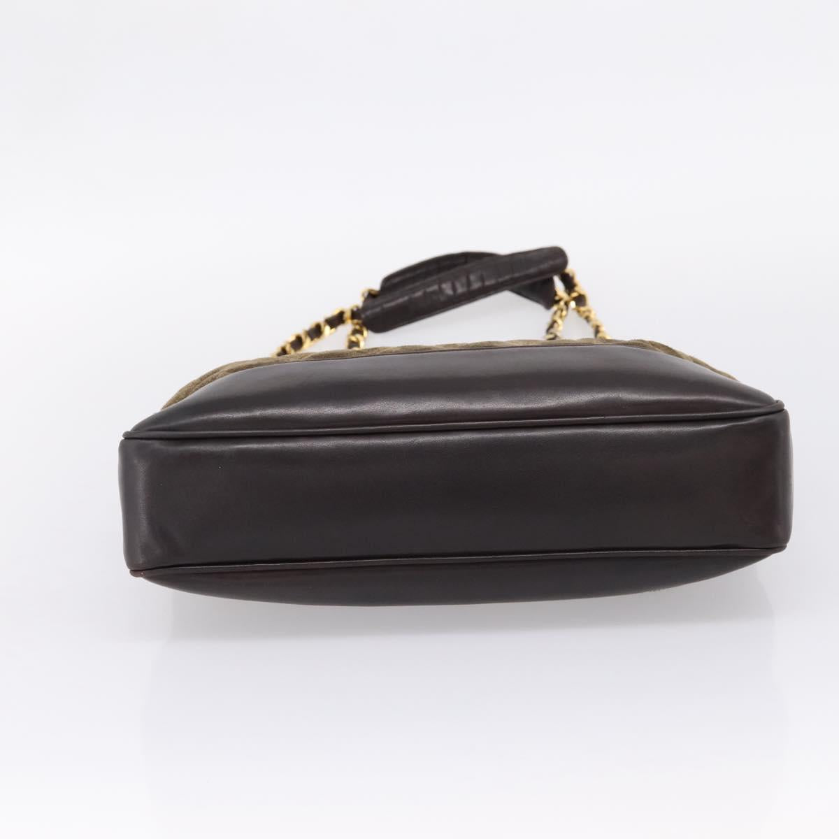 CHANEL Matelasse Chain Shoulder Bag Suede Leather Green Gold CC Auth bs37714A