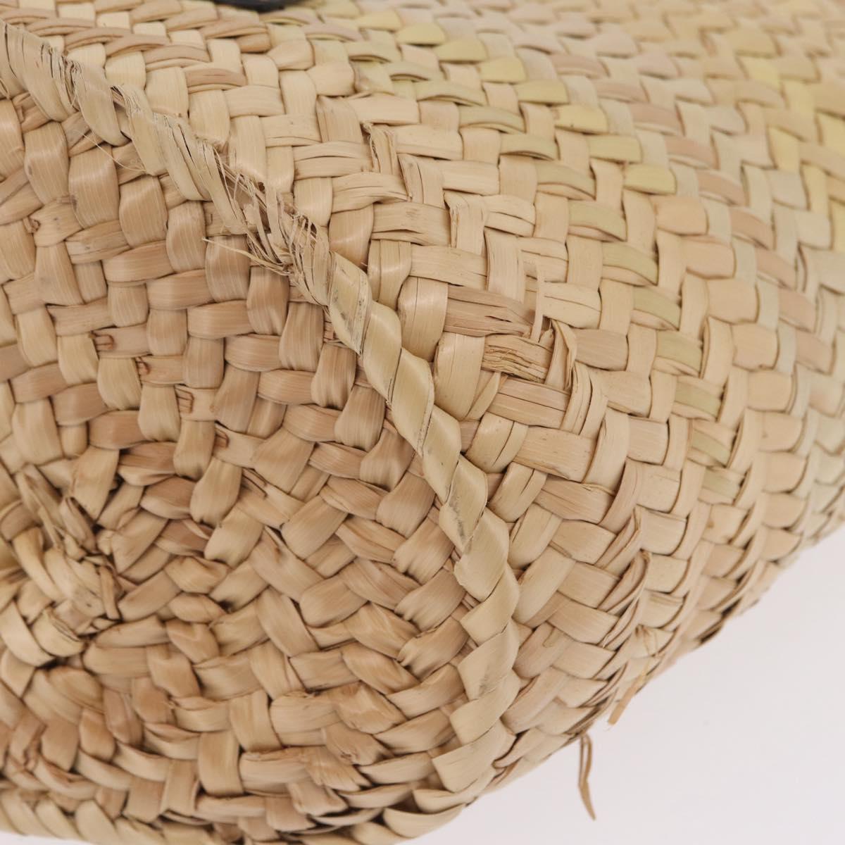 LOEWE Anagram Basket Bag Hand Bag Raffia Leather Beige Silver Auth bs37718A
