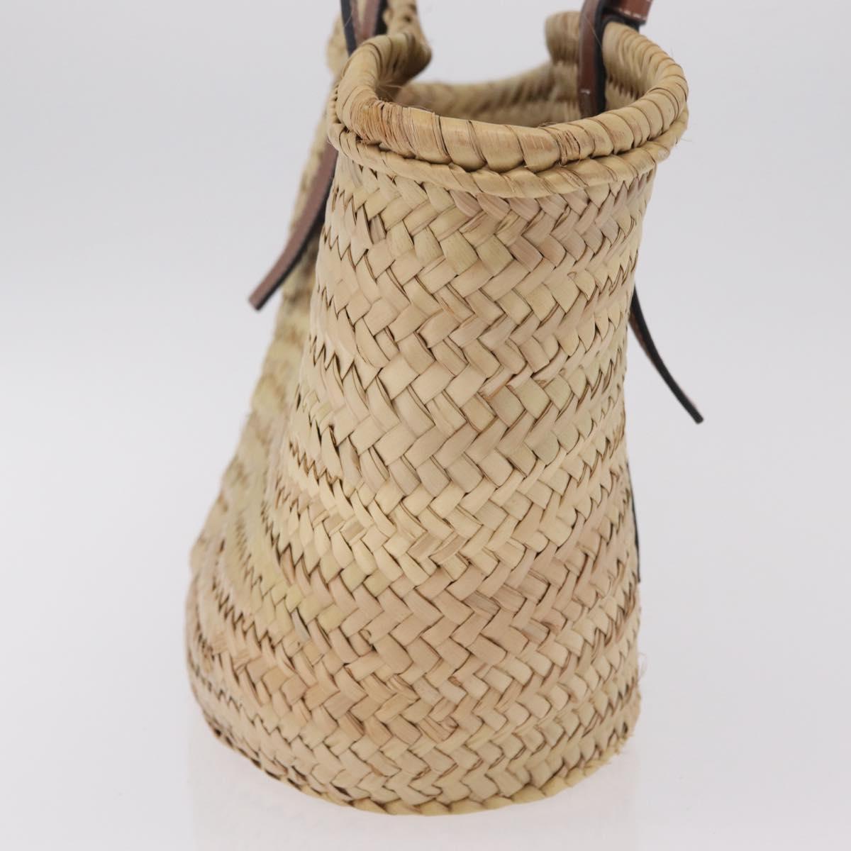 LOEWE Anagram Basket Bag Hand Bag Raffia Leather Beige Silver Auth bs37718A