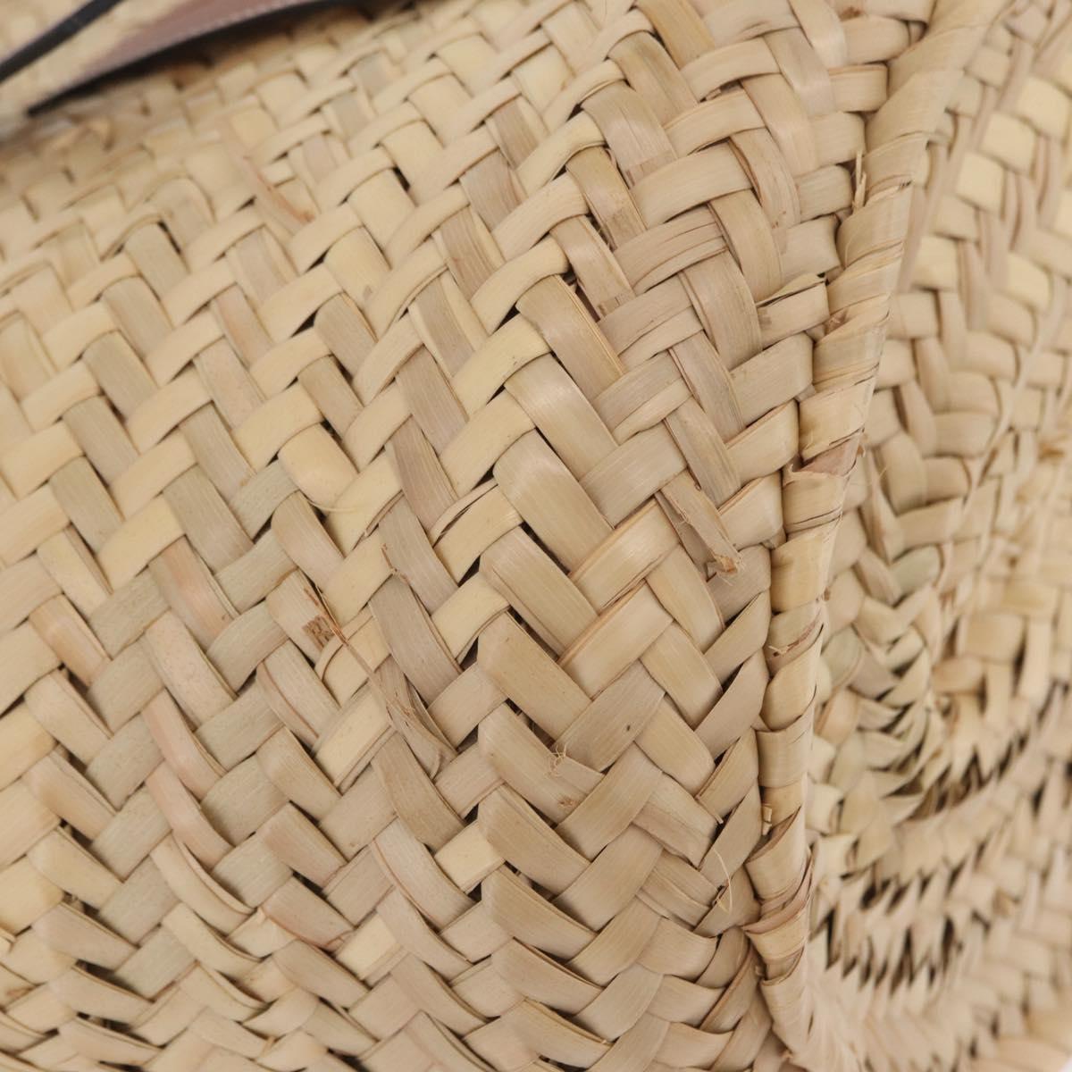 LOEWE Anagram Basket bag Hand Bag Raffia Leather Beige Silver Auth bs37719V