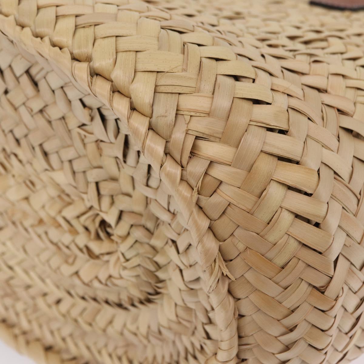 LOEWE Anagram Basket bag Hand Bag Raffia Leather Beige Silver Auth bs37719V