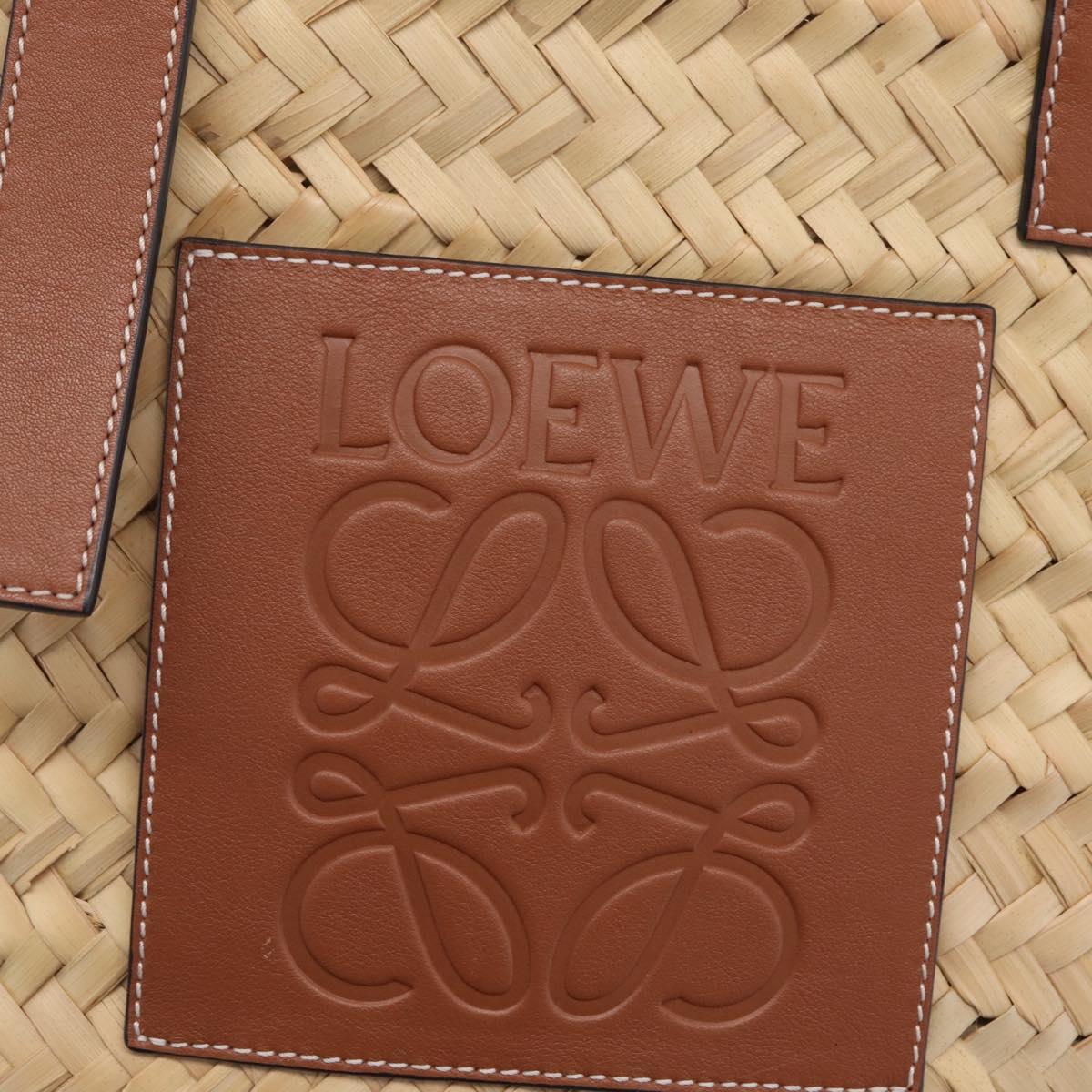 LOEWE Anagram Basket bag Hand Bag Raffia Leather Beige Silver Auth bs37719V