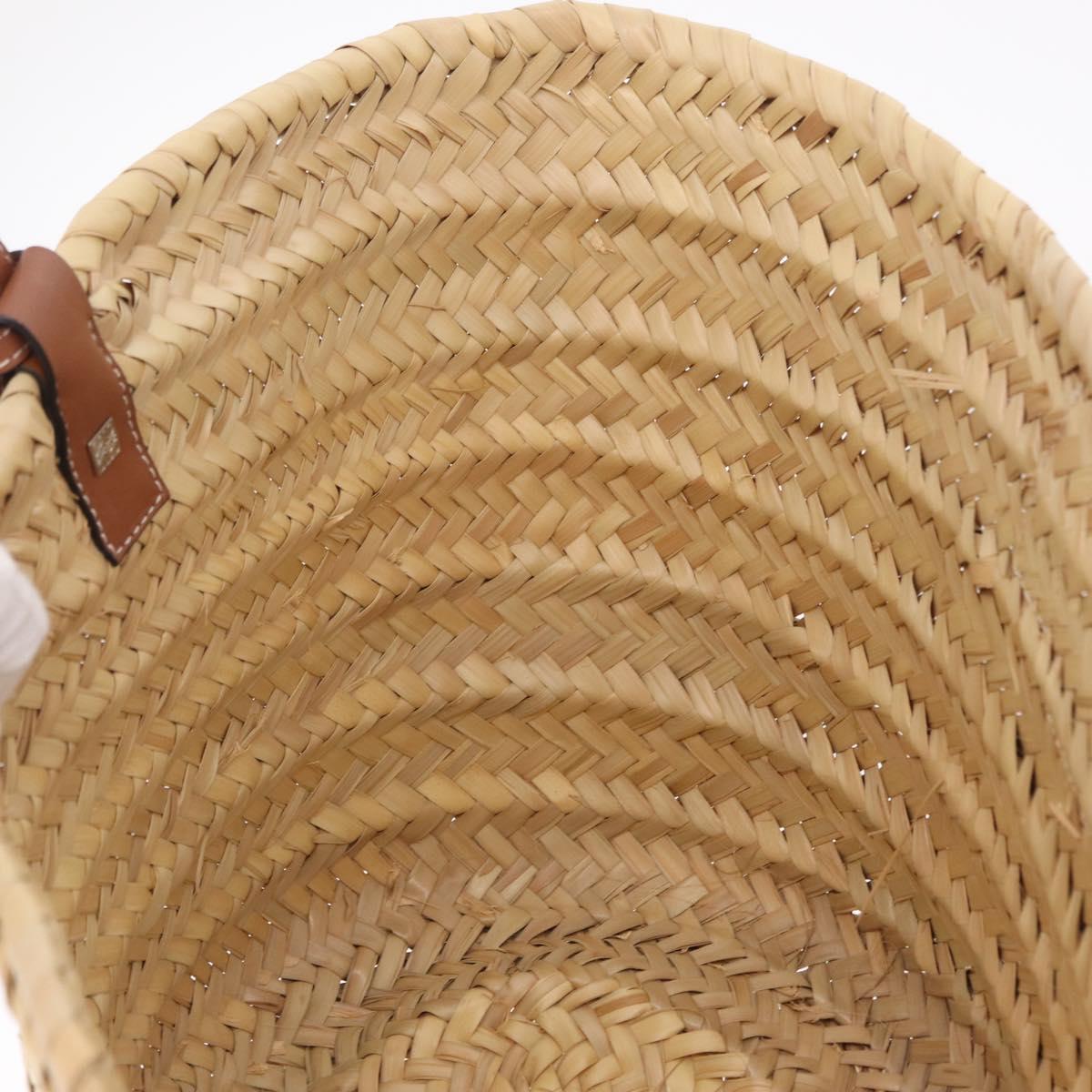 LOEWE Anagram Basket bag Hand Bag Raffia Leather Beige Silver Auth bs37719V