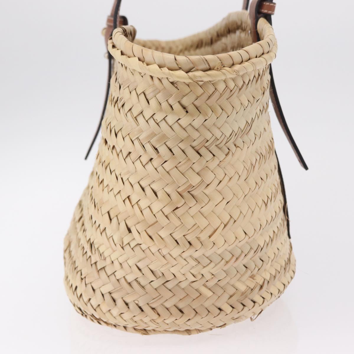LOEWE Anagram Basket bag Hand Bag Raffia Leather Beige Silver Auth bs37719V