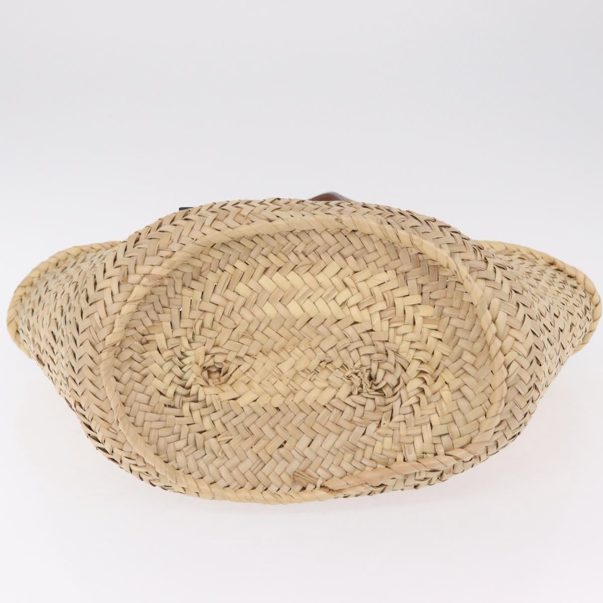 LOEWE Anagram Basket bag Hand Bag Raffia Leather Beige Silver Auth bs37719V