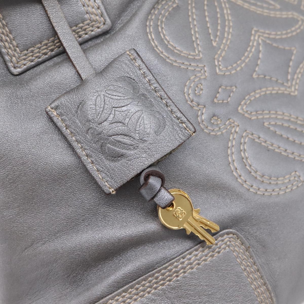 LOEWE Anagram Amazona Justa Hand Bag Leather Gold Silver Auth bs37721