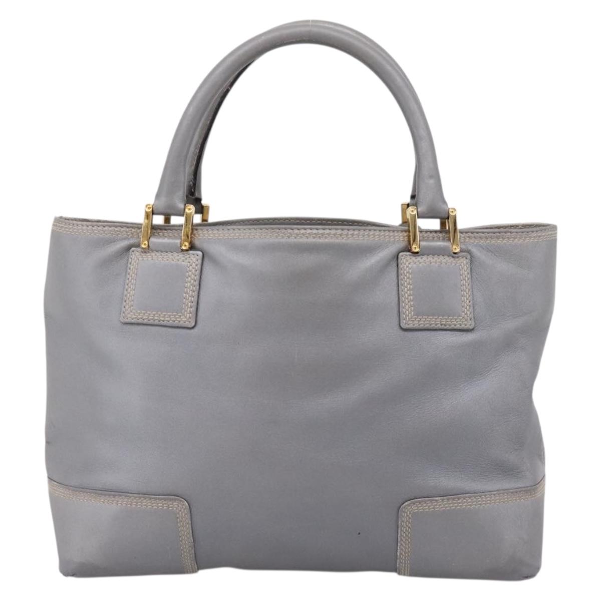 LOEWE Anagram Amazona Justa Hand Bag Leather Gold Silver Auth bs37721