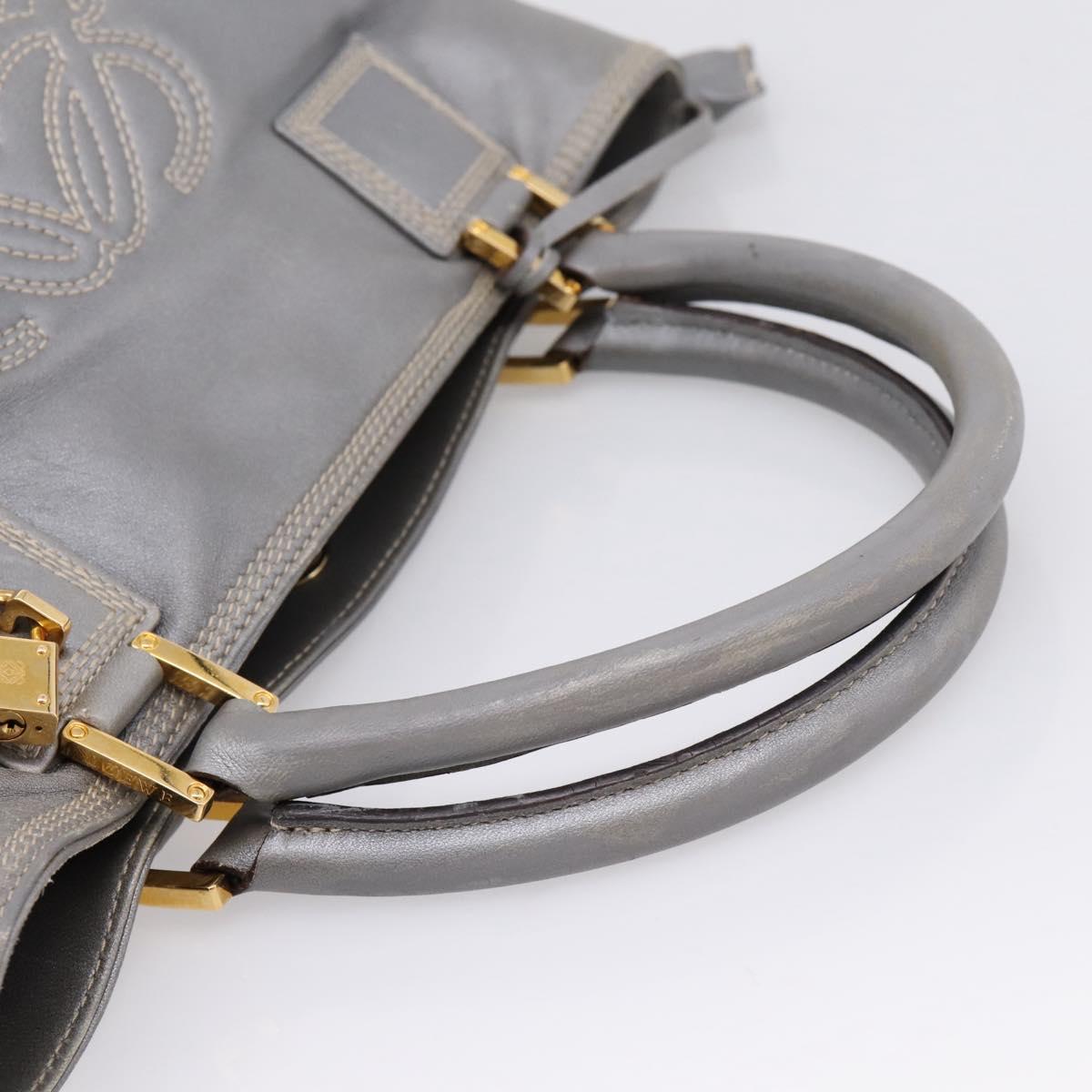 LOEWE Anagram Amazona Justa Hand Bag Leather Gold Silver Auth bs37721