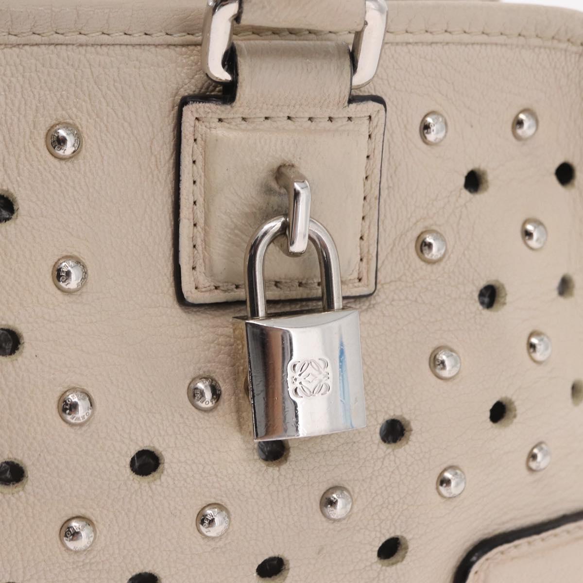 LOEWE Anagram Amazona 28 Hand Bag Leather Ivory Silver Auth bs37722