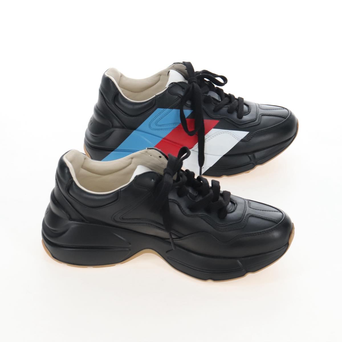 GUCCI Lighton Webprint Sneakers 5 Black Auth bs37734M
