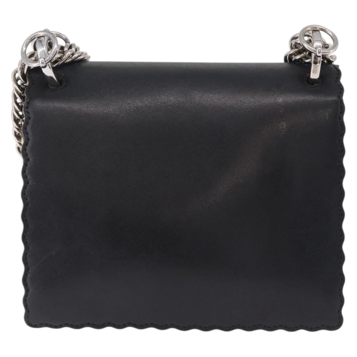 FENDI Canay Chain Shoulder Bag Leather Black Silver 8M0381 Auth bs37743A